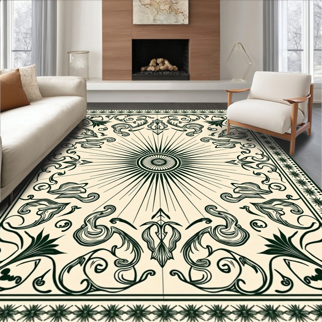 Art Nouveau Sunburst Floral Cream Rug