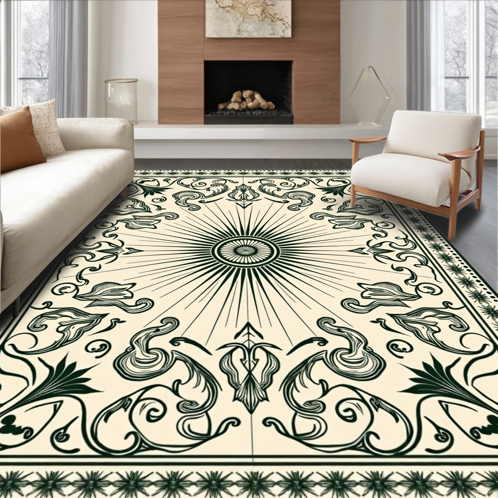Art Nouveau Sunburst Floral Cream Rug