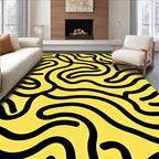 Abstract Yellow Black Wavy Lines Rug