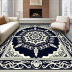 Dark Blue Floral Medallion Manor Rug