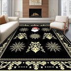 Black Cream Festive Santa Snowflakes Border Rug