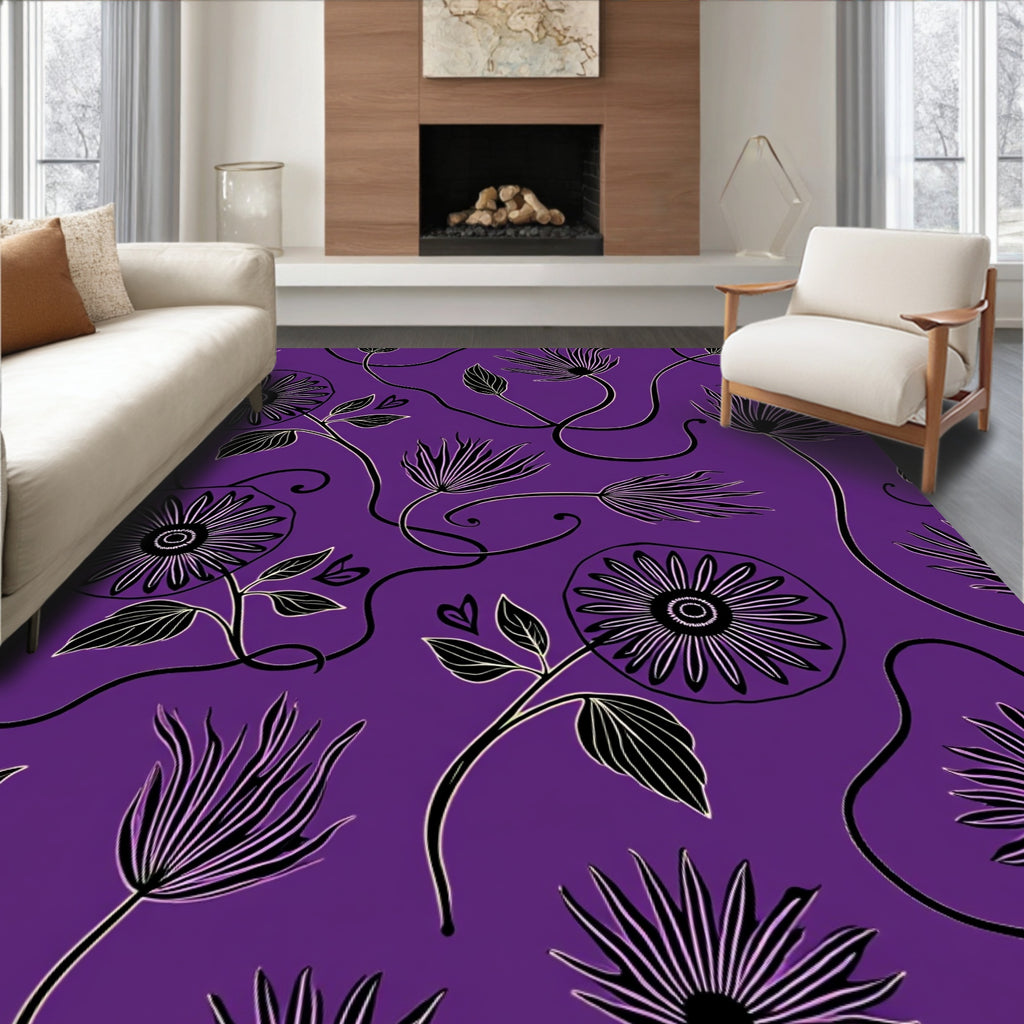 Purple Floral Vine Outline Rug