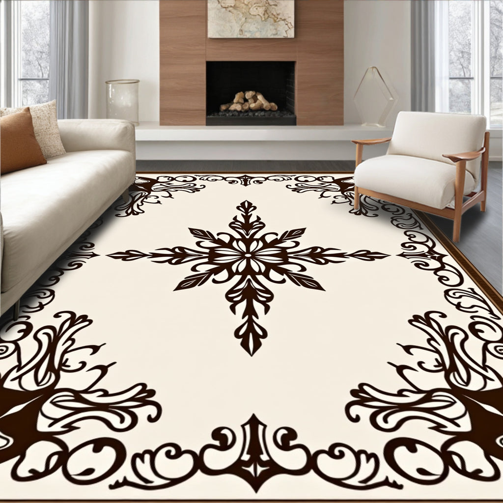 Dark Brown Classic Scrollwork Square Rug