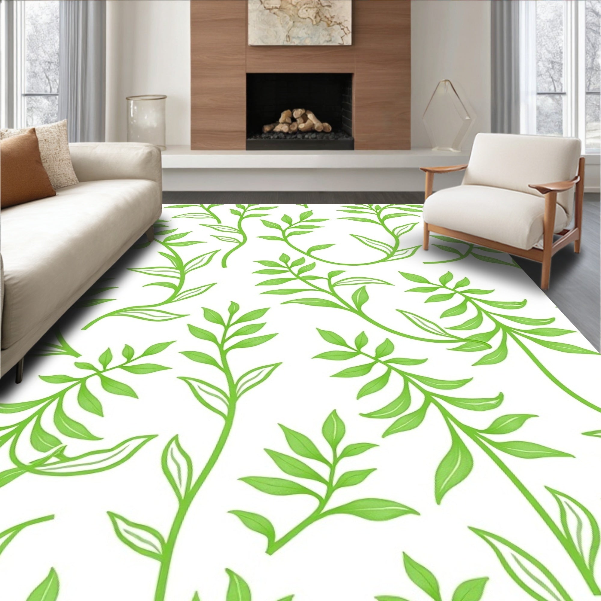 Bright Green Leafy Vine Cluster Rug