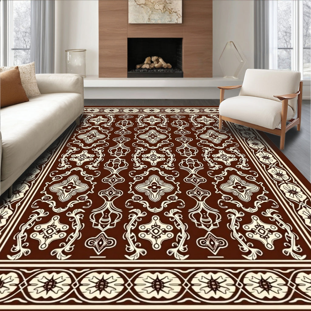 Traditional Brown Cream Floral Arrangement Rug