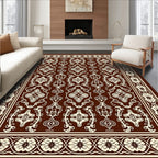 Traditional Brown Cream Floral Arrangement Rug