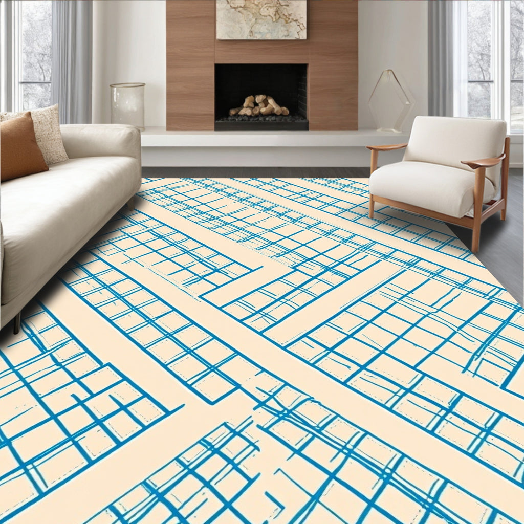 Crisscross Blue Diagonal Grid Rug