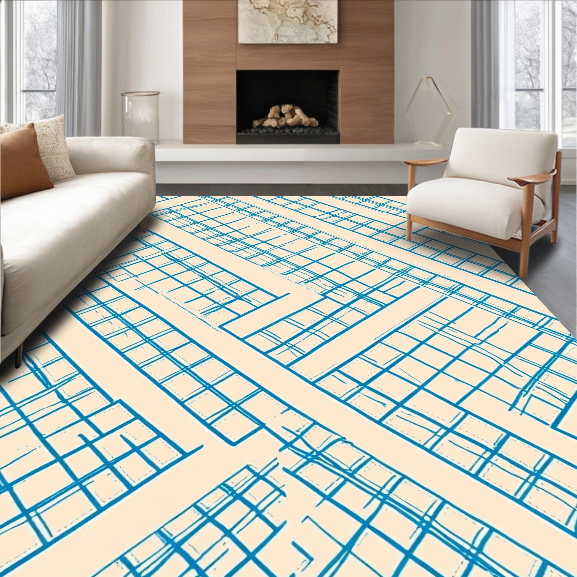 Crisscross Blue Diagonal Grid Rug