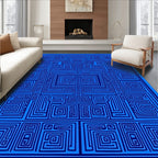 Deep Blue Geometric Maze Rug