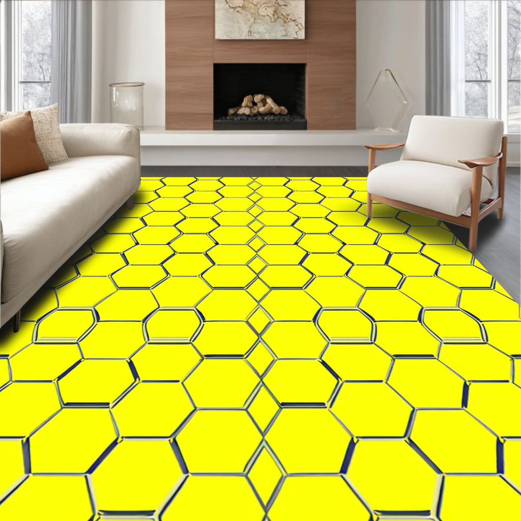 Bright Yellow Honeycomb Geometric Rug