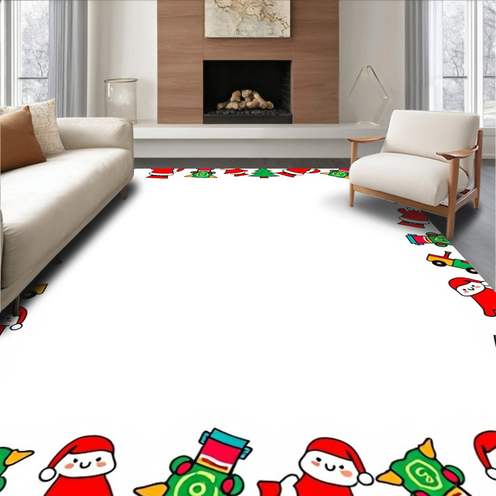 Whimsical Christmas Characters Train Border Rug