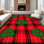 Festive Red Plaid Christmas Trees Rug