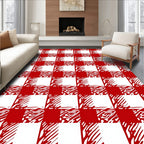 Red and White Checked Abstract Squares Rug