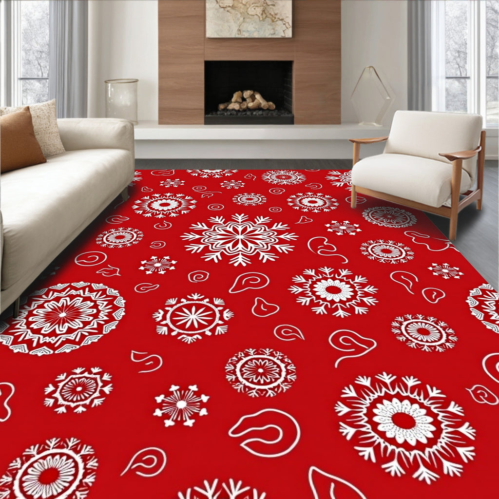 Crimson Snowflake Mandala Medallion Rug