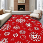 Crimson Snowflake Mandala Medallion Rug