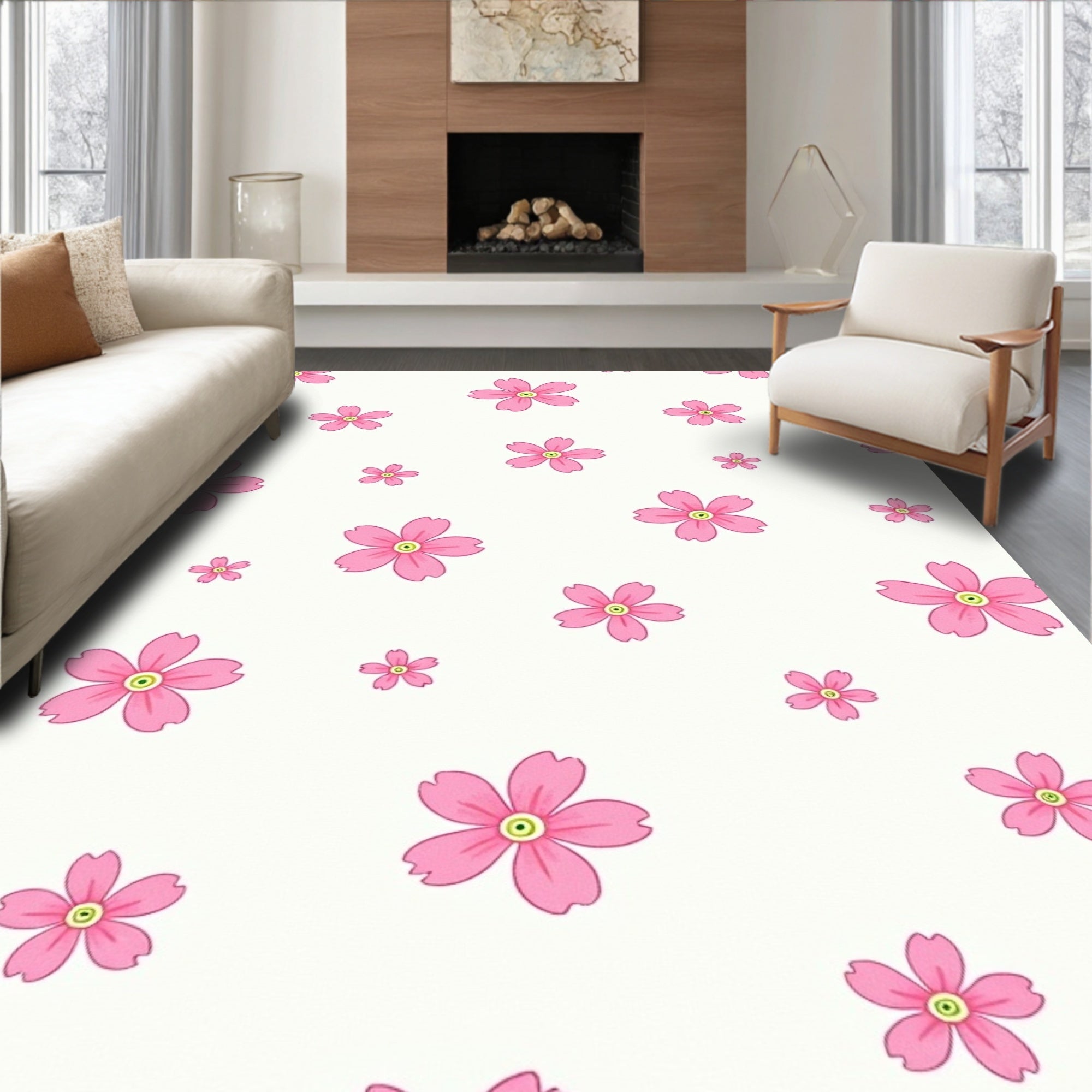 Pink Petal Scatter Ground Rug