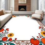 Autumn Sunflowers Pumpkins Vines Border Rug