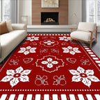 Classic Red White Folk Floral Medallion Rug