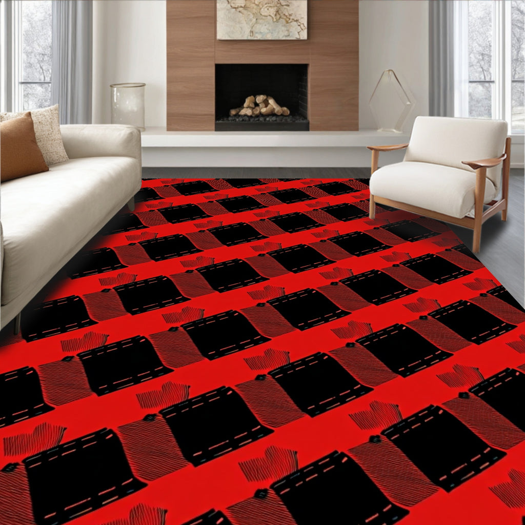 Bold Red Stitched Square Cascade Rug