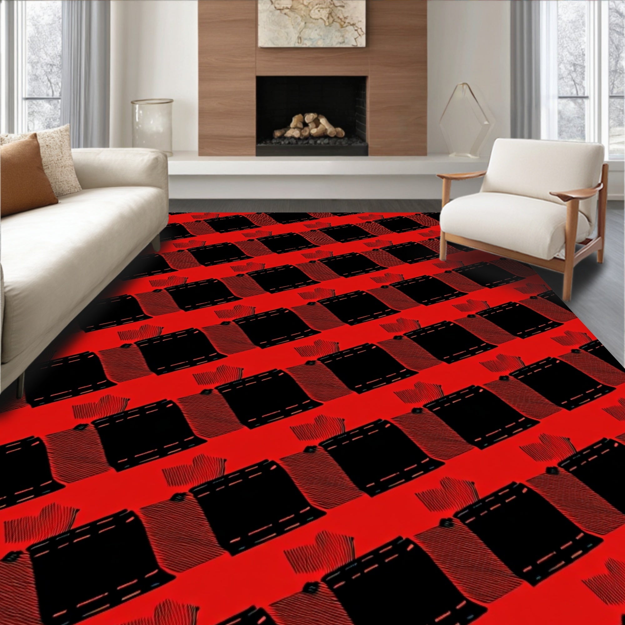 Bold Red Stitched Square Cascade Rug