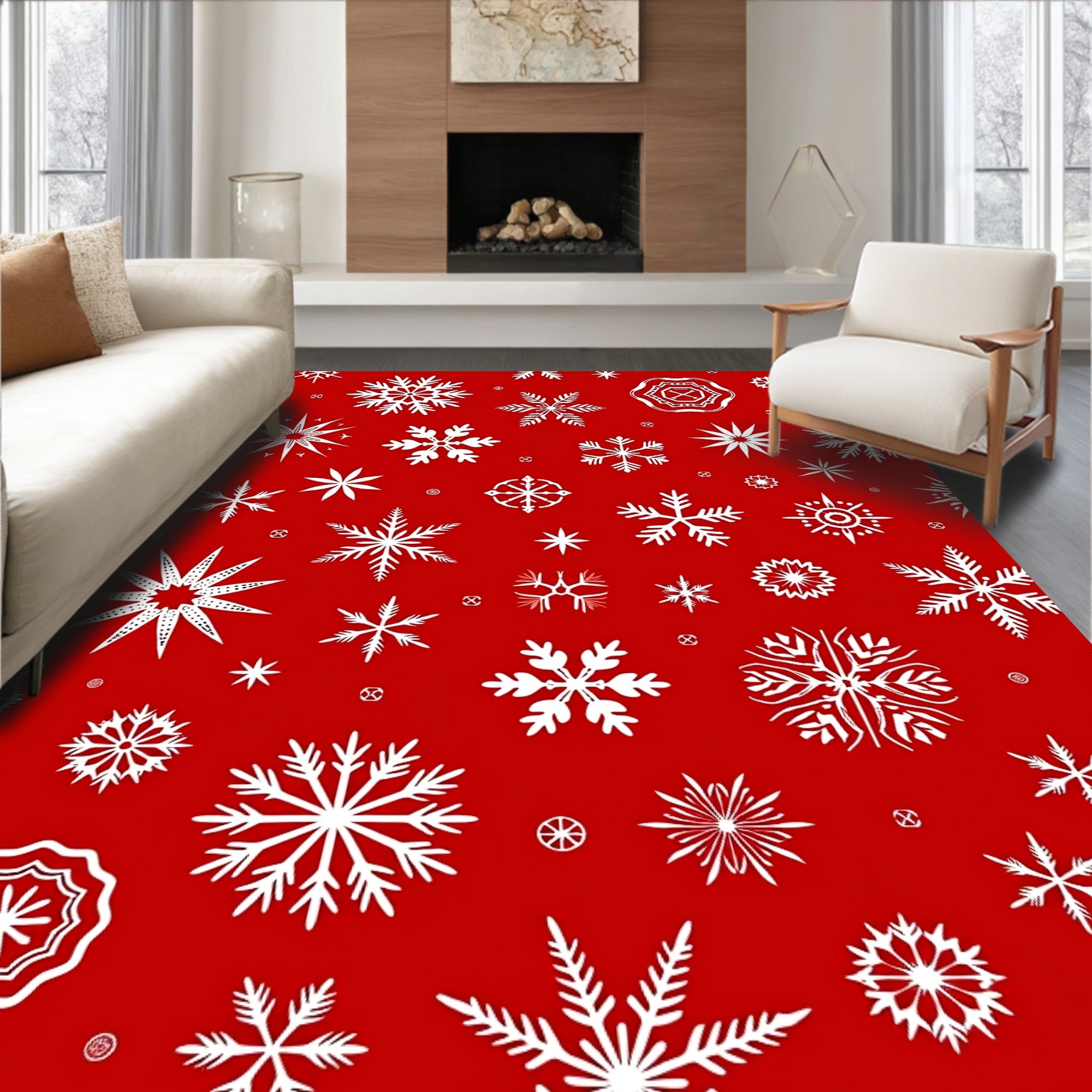Winter White Snowflake Medley Rug