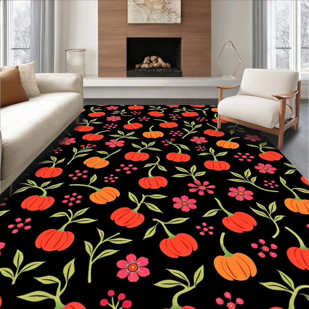 Whimsical Orange Pumpkin Berry Garland Rug