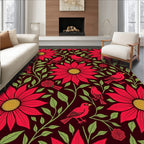 Crimson Birds Amidst Vibrant Floral Vines Rug