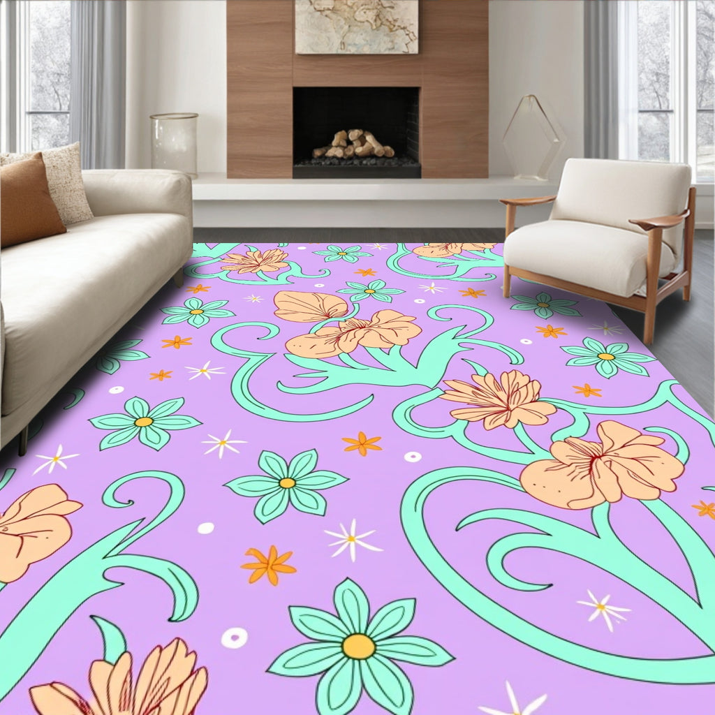 Lavish Lavender Floral Swirl Rug