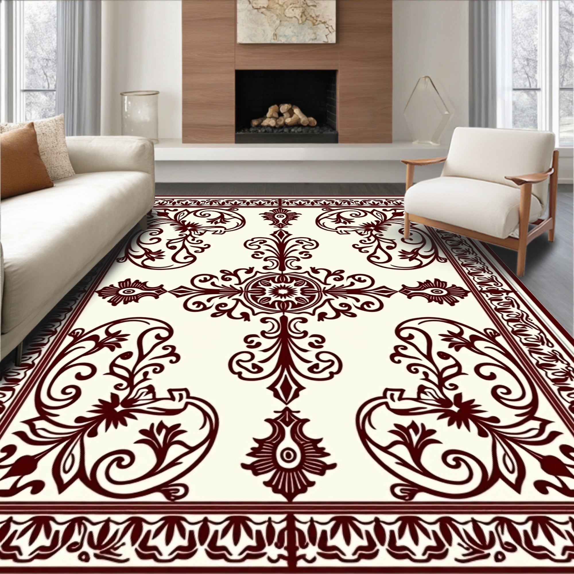 Ornate CrimsonVine Central Ornament Rug