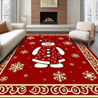 Festive Red Snowman Snowflake Border Rug