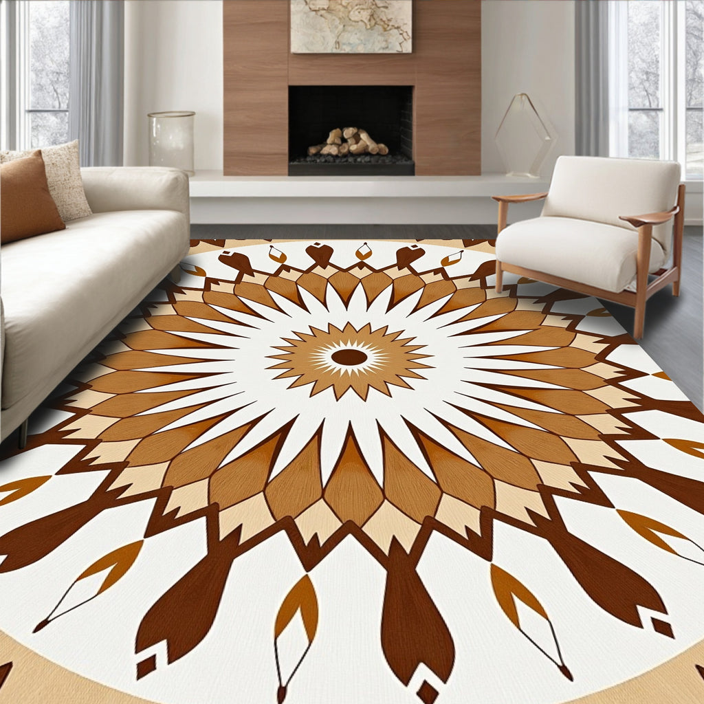 Brown Earth Tone Radial Sunburst Rug