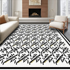 Black White Gold Geometric Overlay Rug