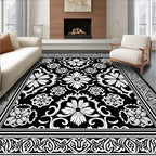 Classic Black White Floral Garden Rug