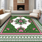 Green Pink Floral Garden Square Rug
