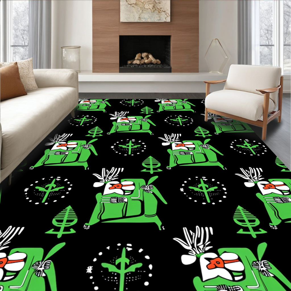 Retro Abstract Green Creature Mandala Rug