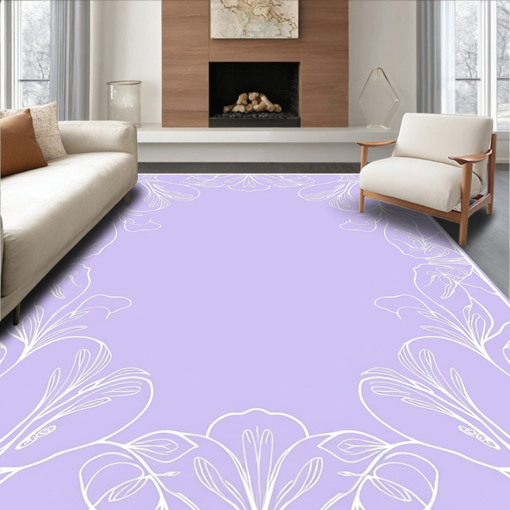 Pastel Purple Floral Scroll Rug