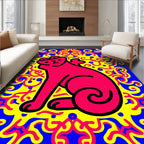 Vibrant Pink Cat Yellow Swirls Blue Rug