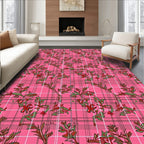 Plaid Floral Vines Pink Rug