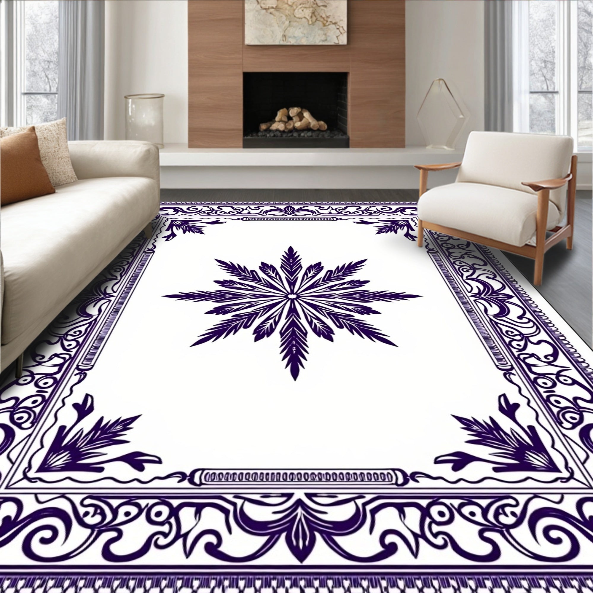 Deep Indigo Starburst Border Rug