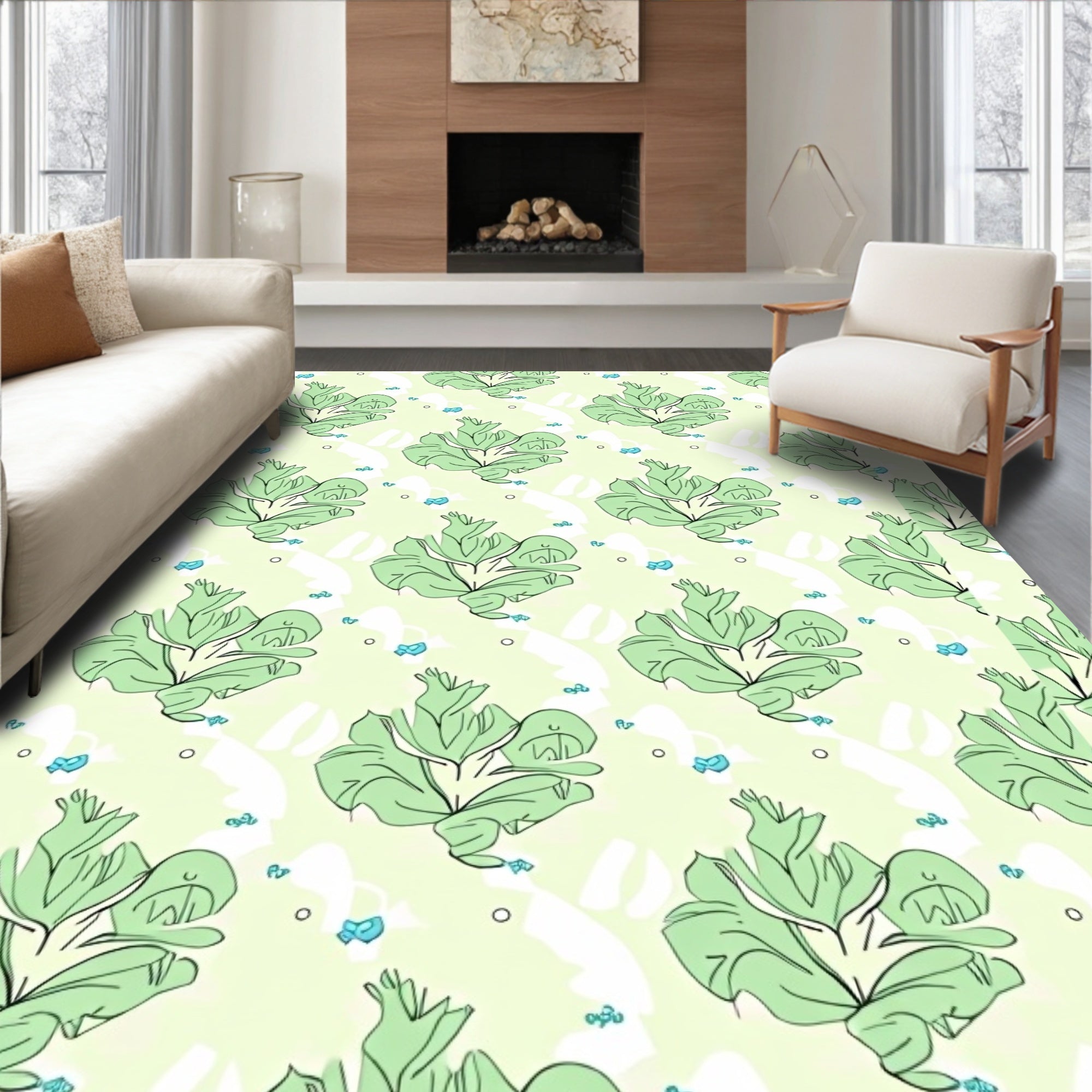 Leafy Green Abstract Garden Rug