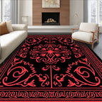 Bold Red Floral Scrollwork Borders Rug