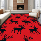 Bold Black Reindeer Red Background Rug