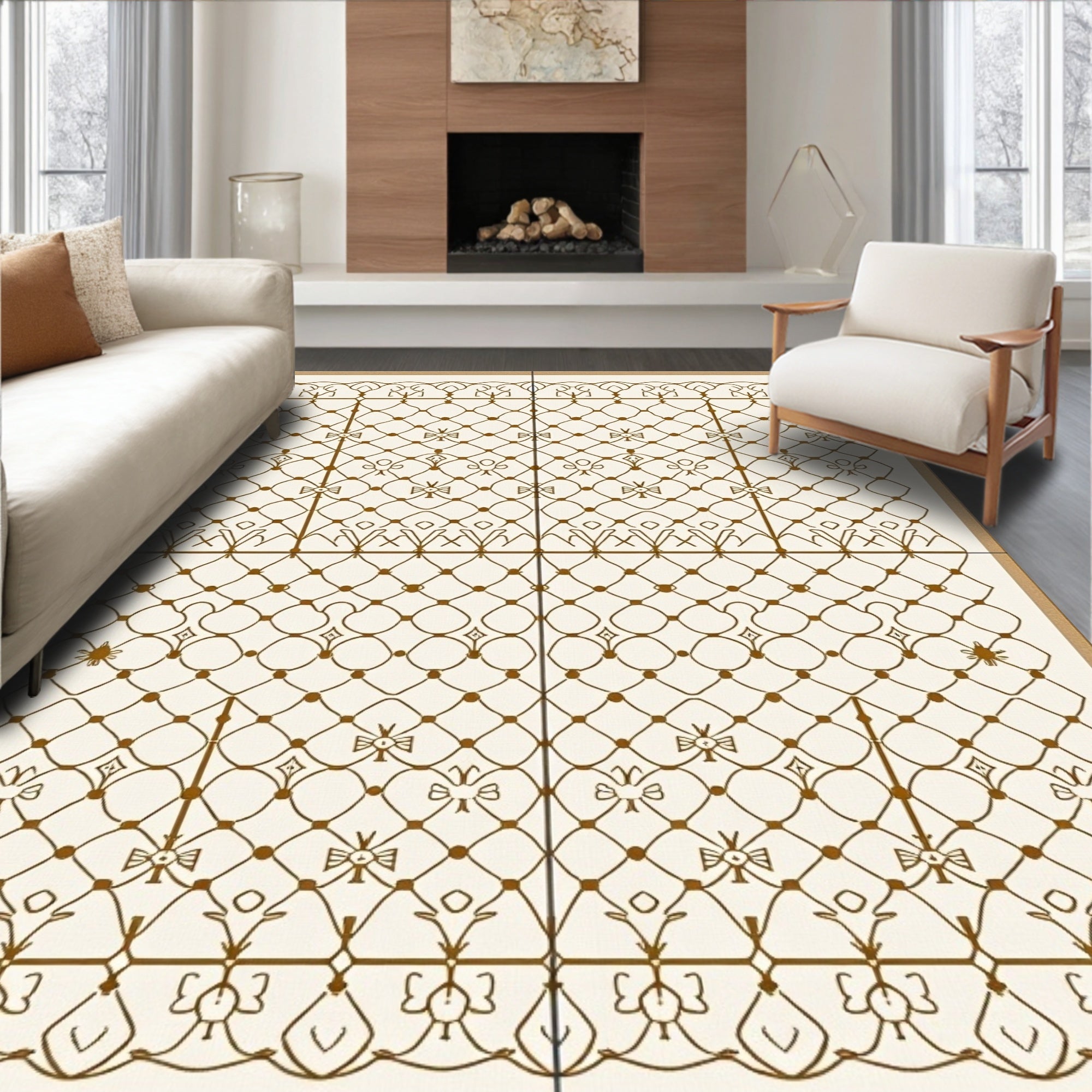 Brown Lattice Floral Detail Rug