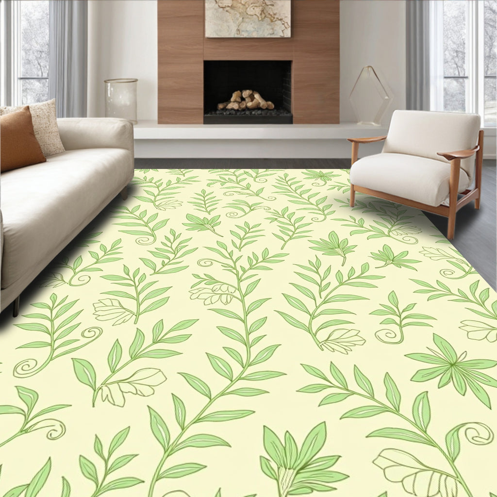 Light Green Botanical Scroll Rug