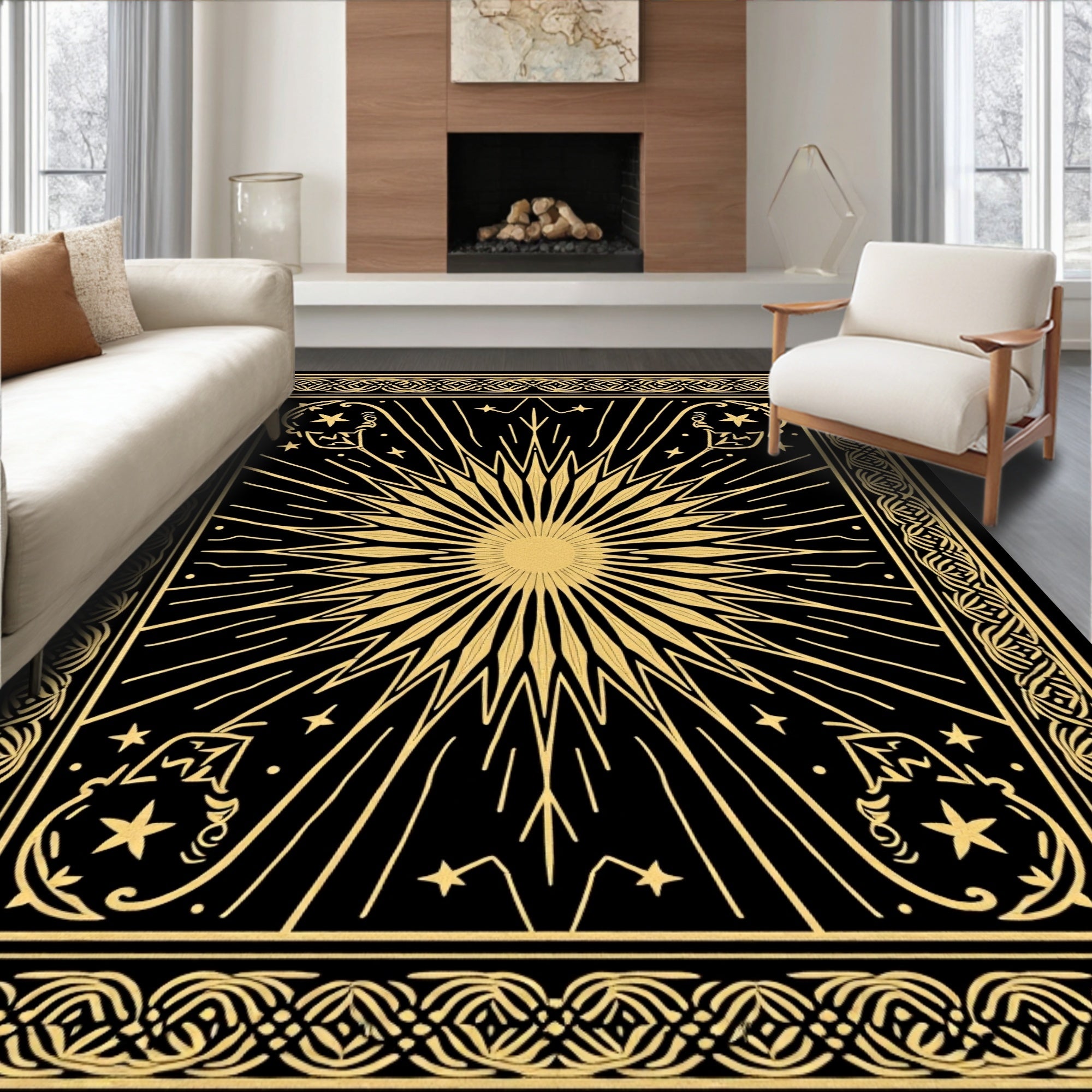 Golden Sunburst With Celestial Accents Rug