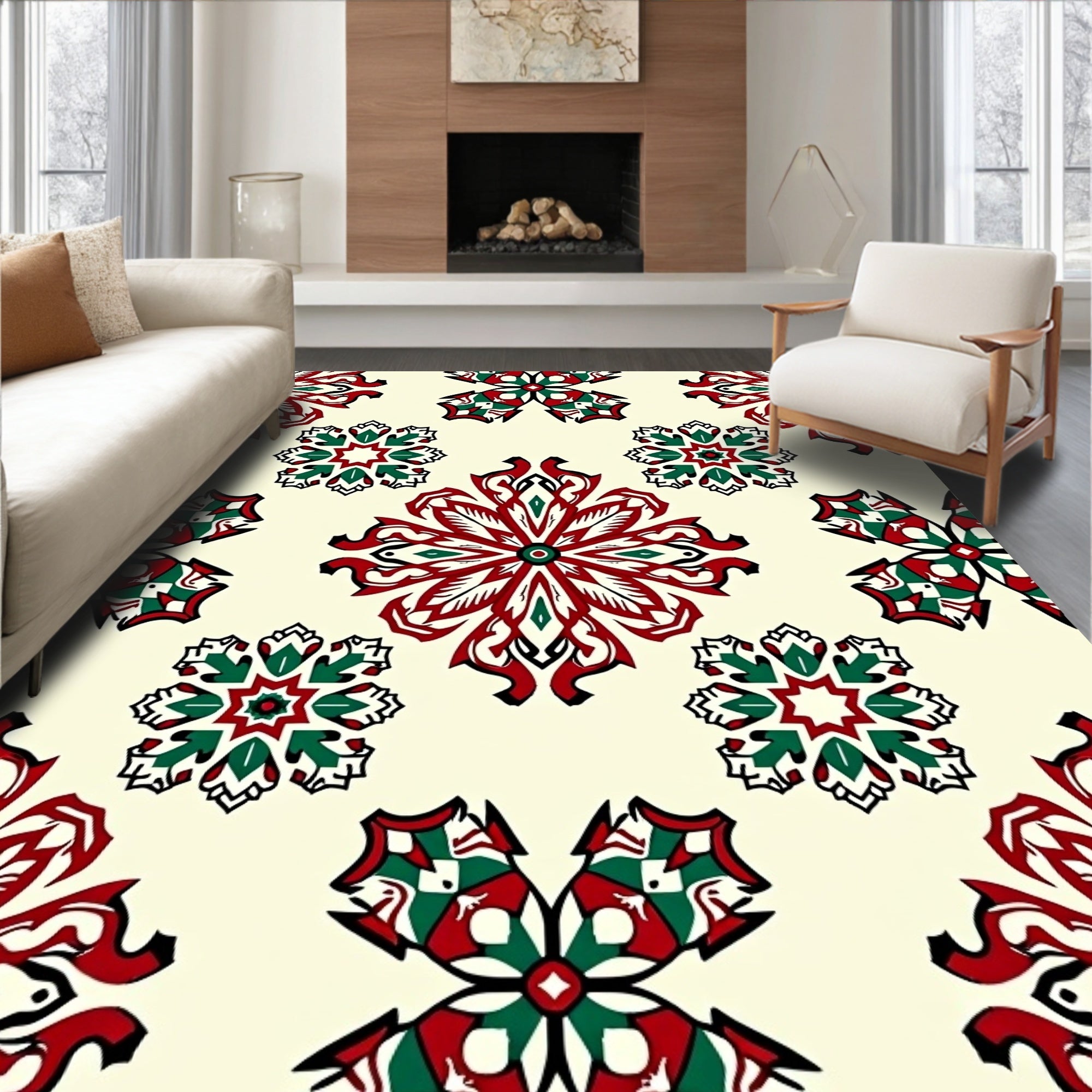 Crimson Green Arabesque Medallion Rug