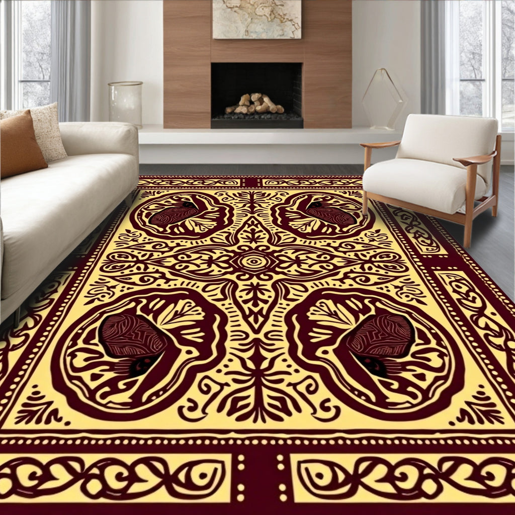 Crimson Yellow Ornate Bird Medallion Rug