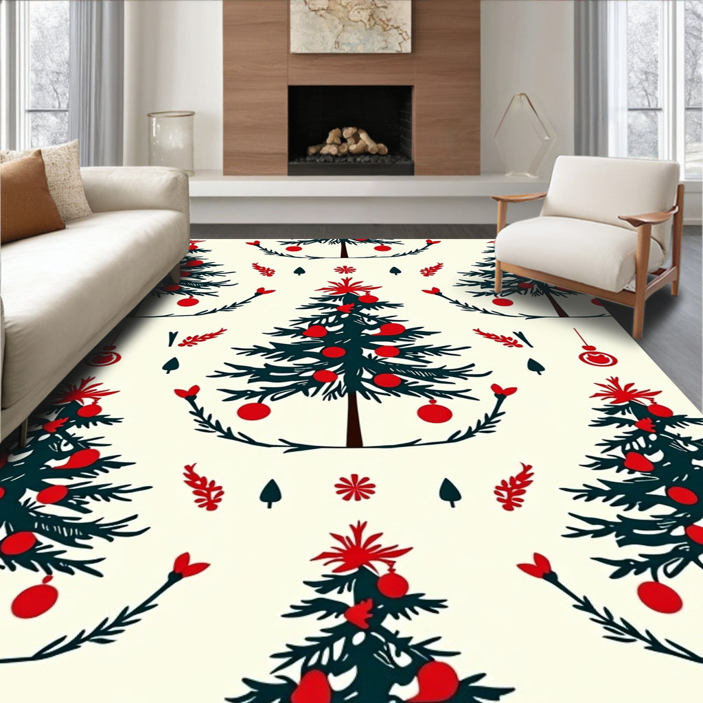 Festive Red Decorated Christmas Trees Rug