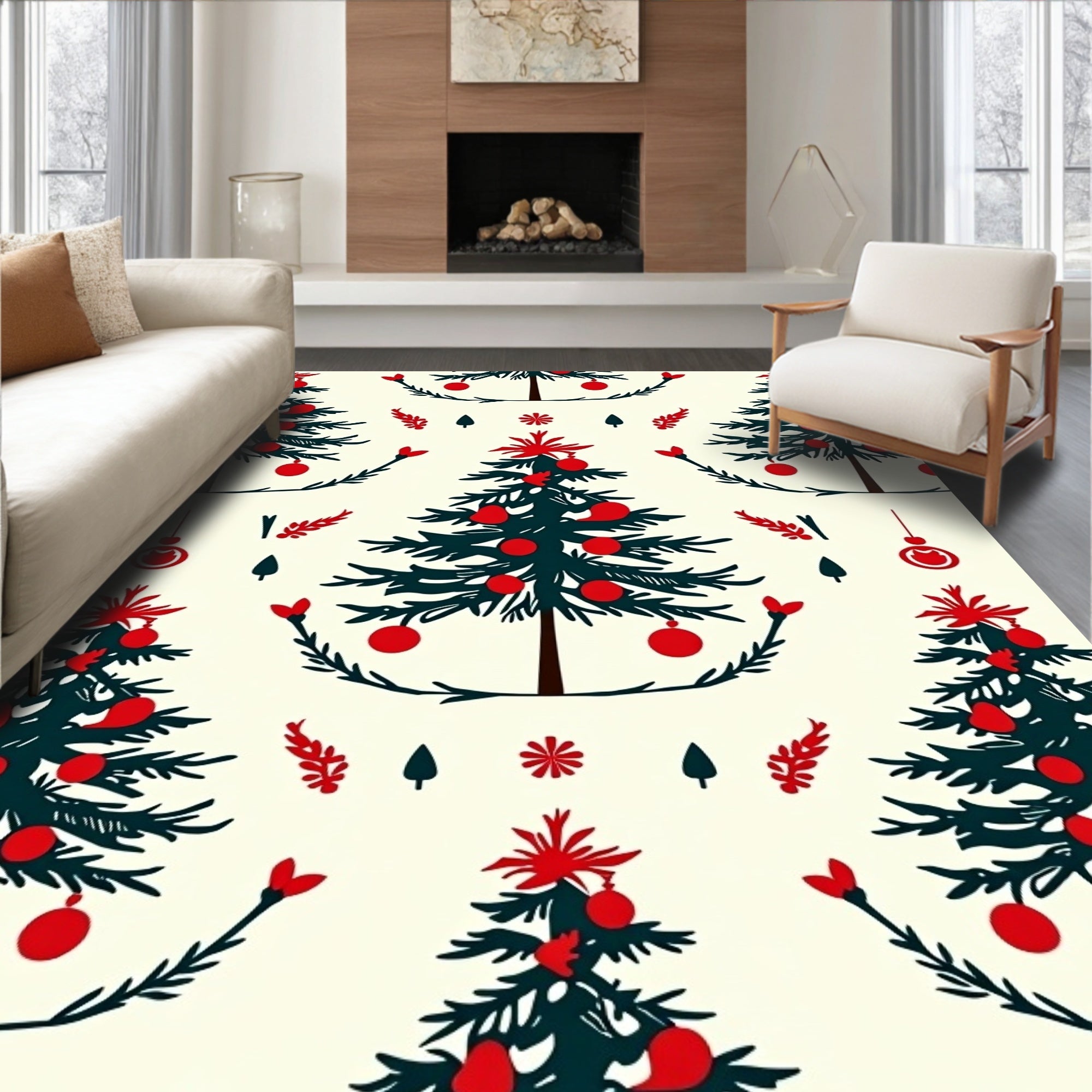Festive Red Decorated Christmas Trees Rug