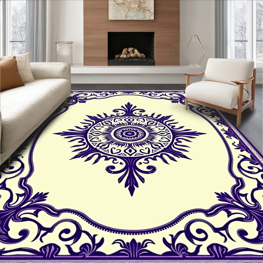 Deep Violet Floral Sunburst Art Nouveau Rug